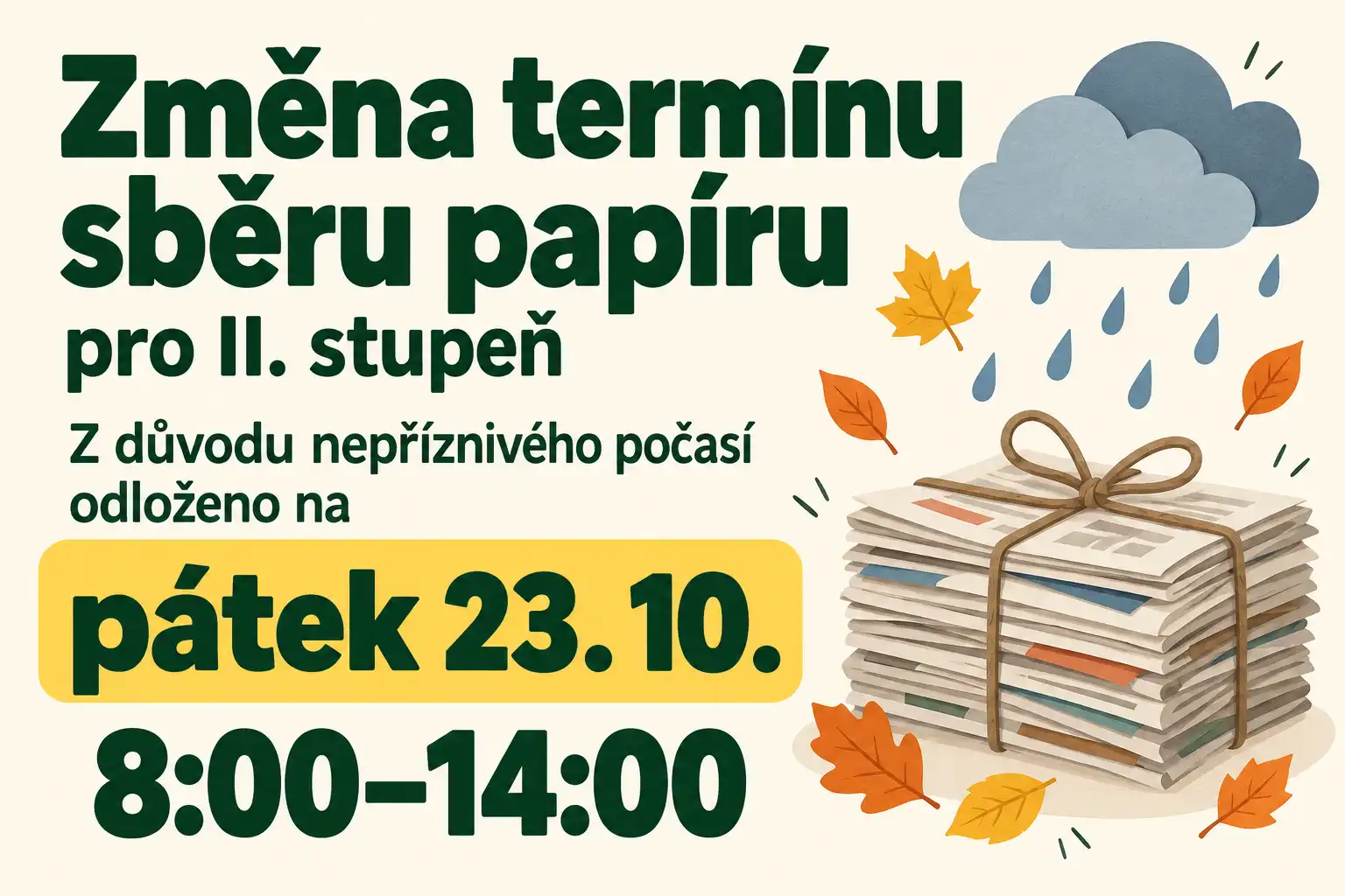 Sběr papíru - změna termínu!